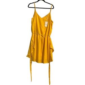 GRACE KARIN Women Yellow Dress Spaghetti Strap V Neck Mini Dress Black L